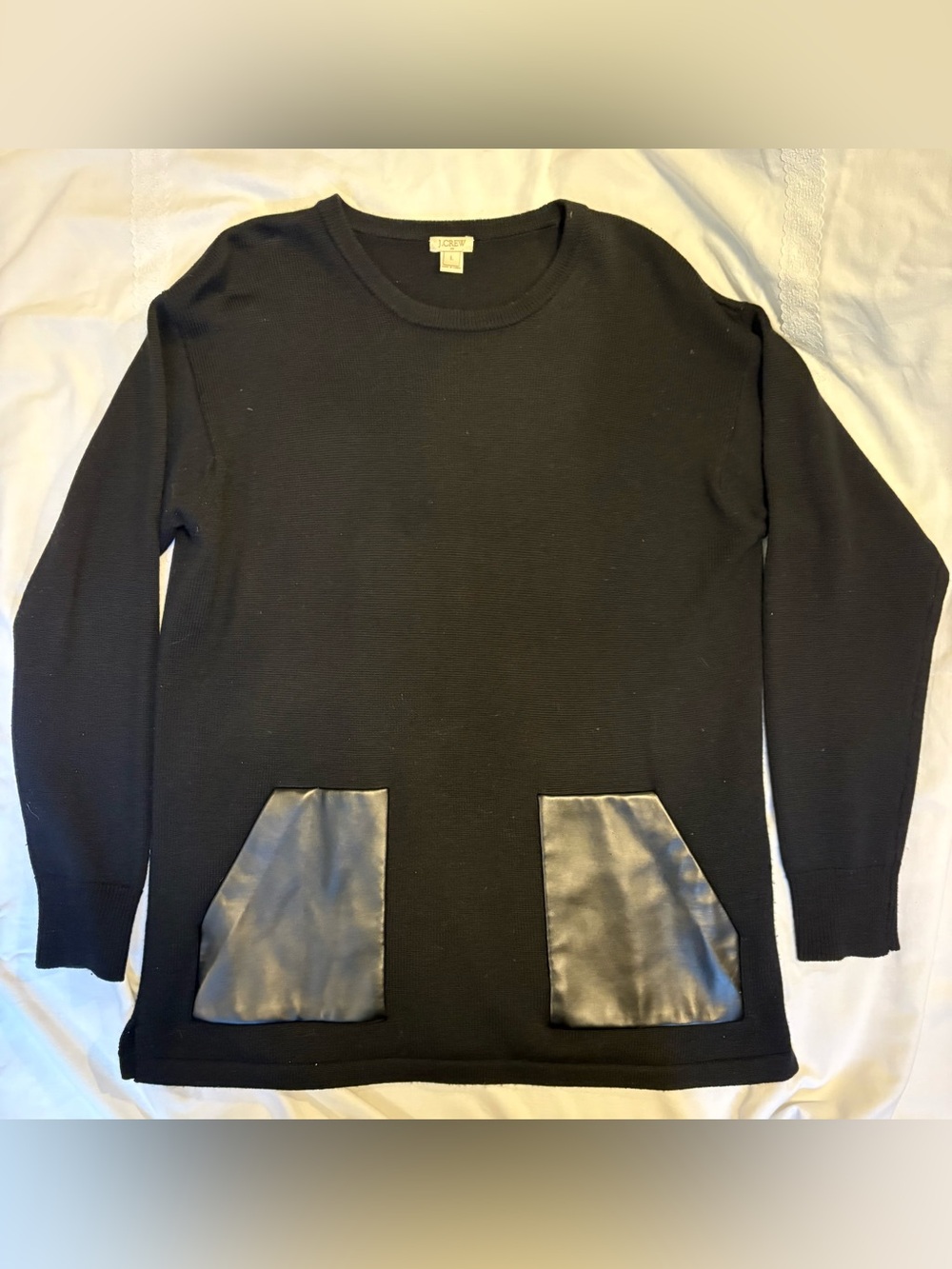 J.Crew Factory 100% Merino Wool Black Oversized Sweater with pocket details